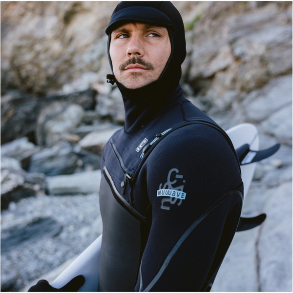2026 C-Skins Mens Nuwave Wired 6/5mm Hooded Chest Zip Wetsuit CWI65MH - Black / Black / Blue